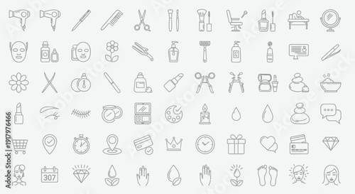 Beauty, Spa & Wellness Monochrome Line Art Icons