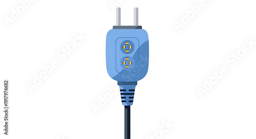 Blue electrical power plug with two prongs and usb ports isolated on transparent background