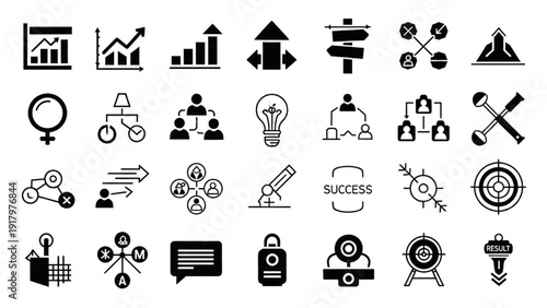 Vector Icon Sheet Featuring Business Strategy and Growth Symbols for Success