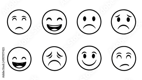 Collection of diverse emoticon faces in a vector icon sheet displaying various emotions