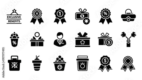 Vector Icon Sheet Featuring Awards Ceremony and Employee Benefits at Corporate Event