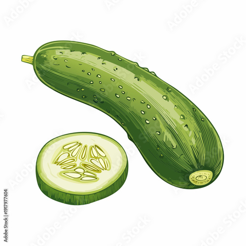 A sliced green cucumber lies beside a whole cucumber on a table indoors.
