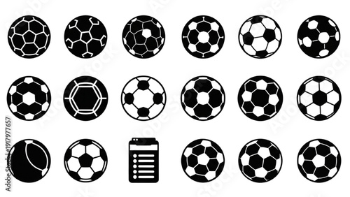 Vector Icon Sheet of Various Sports Balls and Equipment in Black and White