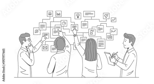 Business people brainstorming with sticky notes and ideas vector illustration.