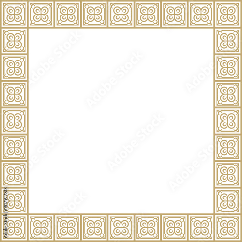 Vector square european gold ornament. Rectangular pattern, circle, ring of the Middle Ages. Revival border. Decorations of palaces and churches.