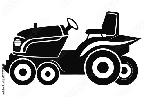 riding lawn mower line art silhouette vector illustration