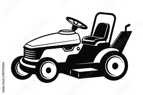 riding lawn mower line art silhouette vector illustration