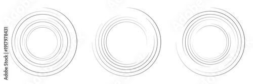 Set of speed lines in circle form. Radial speed Lines in Circle Form for comic books. Technology round Logo. Black thick halftone dotted speed lines.