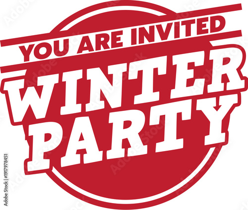 Winter Party Label. Vector Red Badge.