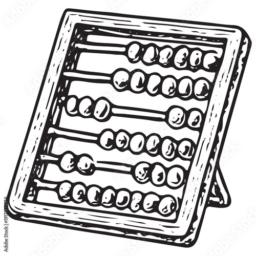 Vintage Wooden Abacus Calculator Antique Counting Frame Mathematical Education Tool Illustration