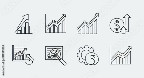 Business Growth and Financial Analysis Line Icons Set