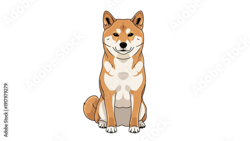 Cute Shiba Inu dog sitting calmly on a white background.