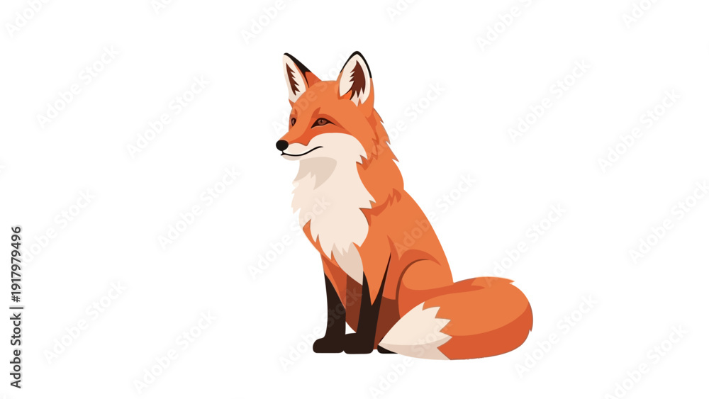 Obraz premium Cute red fox vector illustration sitting on a white background.