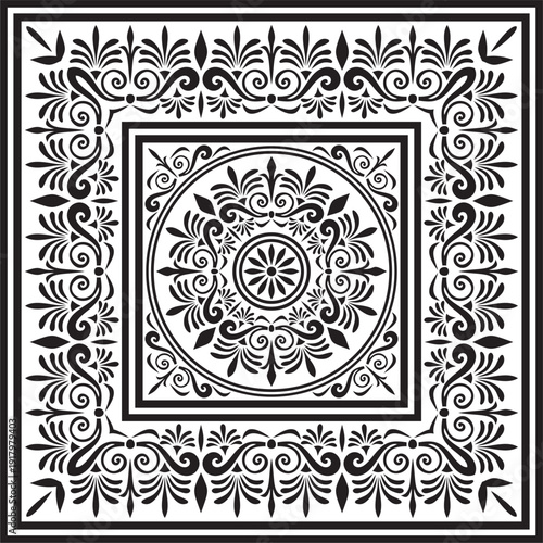 Classic greek black monochrome square ornament. Vector pattern, ancient hellenic rectangle. European border.