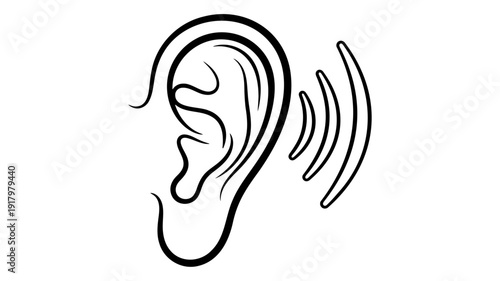 Vector illustration of human ear listening sound waves