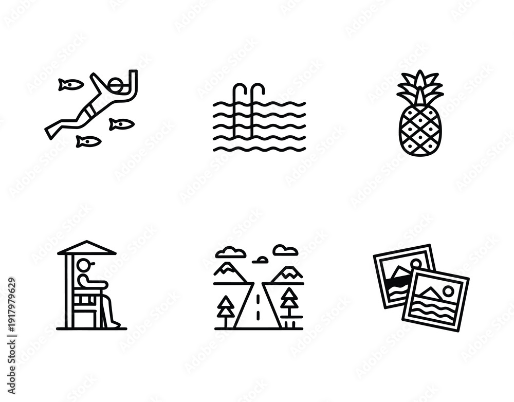 Fototapeta premium Vector illustration of outdoor activities and nature elements with a tropical theme