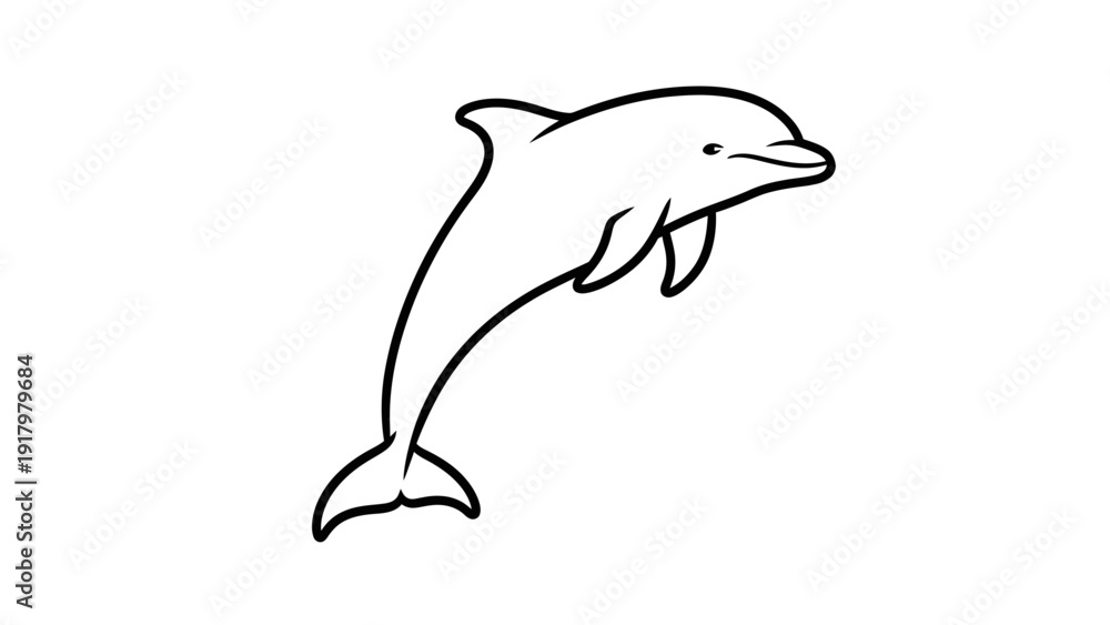 Obraz premium Simple line art drawing of a graceful jumping dolphin.