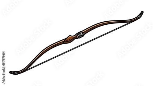 A brown wooden bow with a string on a white background.