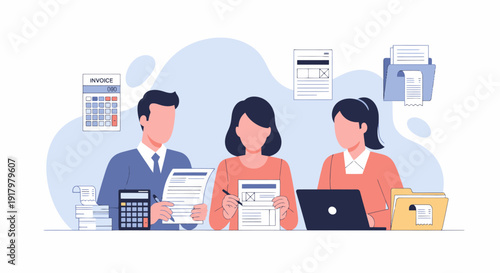 Accountants working together on financial reports and taxes.