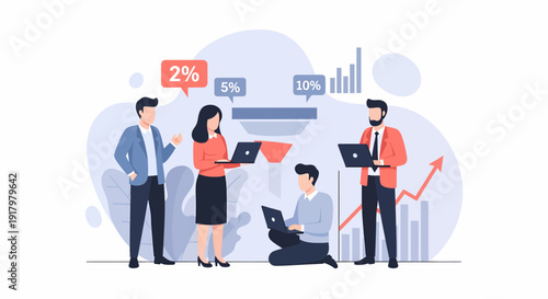 Business people analyzing data and working on laptops with graphs.