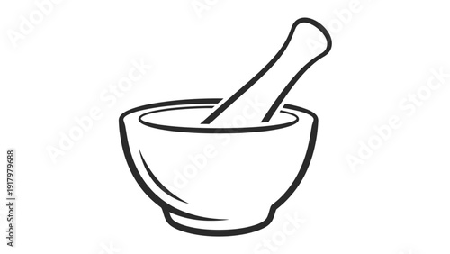 Simple illustration of a mortar and pestle for grinding.