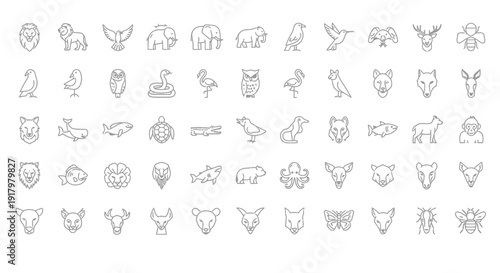 Comprehensive Global Fauna and Wildlife Outline Icons Collection