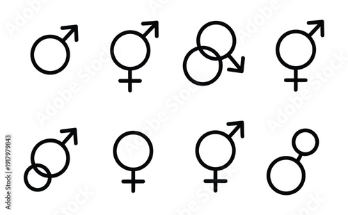 Collection of black vector gender symbols used to represent males and females