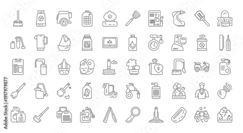 Outline Cleaning Supplies & Household Maintenance Icons Set