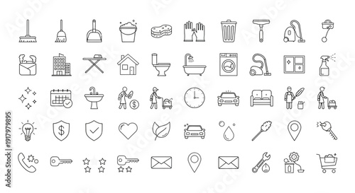 Outline Home, Cleaning & Security Services Vector Icons Collection