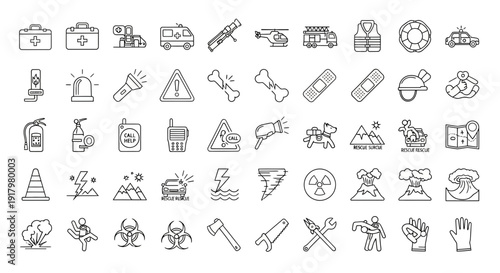 Disaster Relief and Emergency Rescue Outline Icons Set