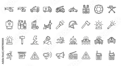 Emergency Services and Crisis Response Outline Icons Collection