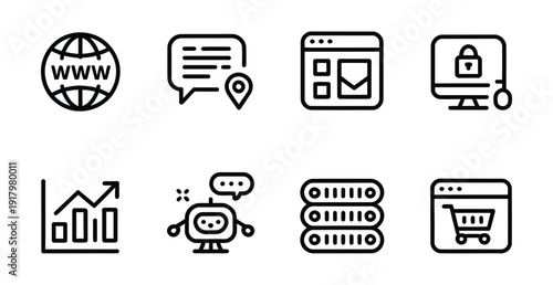 Collection of vector icons representing digital concepts