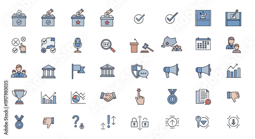 Political Process & Election Icons with Charts and Decision Symbols