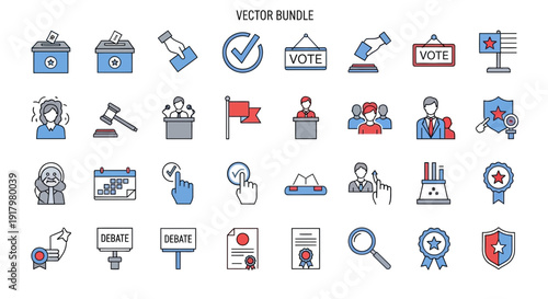 Flat Design Election & Voting Icons for Politics and Democracy