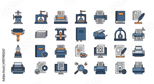 Printing Press and Publishing Icon Set for Editorial Design