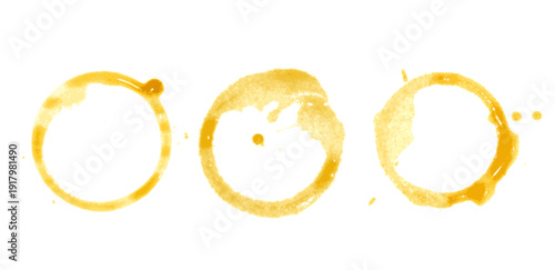 Coffee Cup Stain Overlay Collection with Realistic Ring Marks Featuring Drips, Faded Circles, and Droplets on White Background for Decorative, Artistic, and Texture Graphics