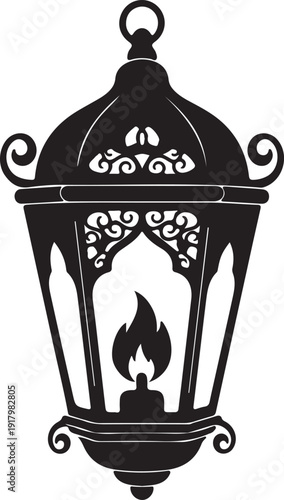 Vintage Ornamental Lantern Icon  Arabic Islamic Hanging Lamp Silhouette for Ramadan, Decor and Luxury Branding.