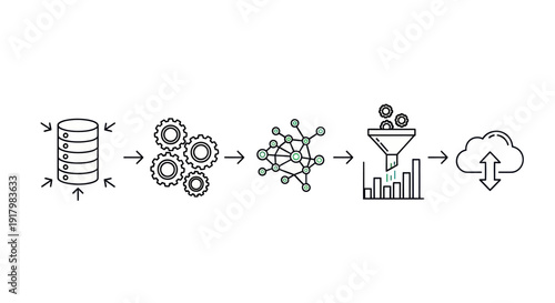 Data processing and cloud storage workflow illustration.