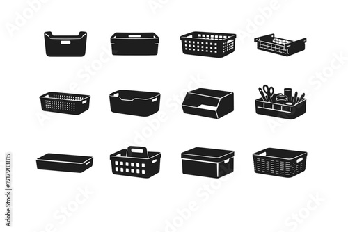 Felt vector icons minimalist supply icon box storage file organizer neutral basket