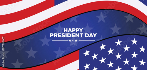 A patriotic graphic displays a happy president s day message with american flags and stars on a white background high quality