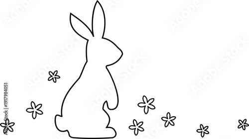 Easter Bunny and Spring Flower Outline Vector.
Cute Bunny and Flower Coloring Page Template.
Easter Rabbit with Floral Line Art.
Transparent background. SVG.