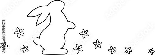 Easter Bunny and Spring Flower Outline Vector.
Cute Bunny and Flower Coloring Page Template.
Easter Rabbit with Floral Line Art.
Transparent background. SVG.