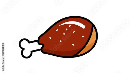 Cartoon chicken leg with a bone, isolated on white