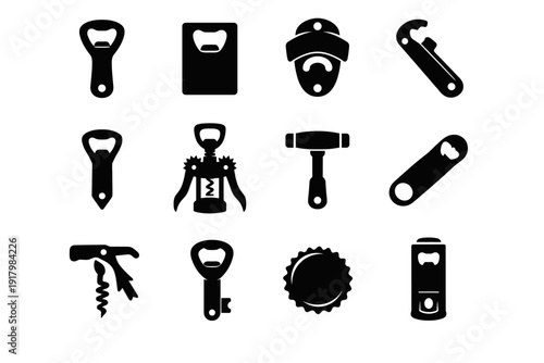 Routine everyday icon practical common kitchen tool opener vector bottle utility icons