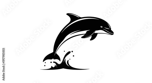Streamlined Silhouette of a Dolphin Leaping Gracefully from Open Ocean. transparent.