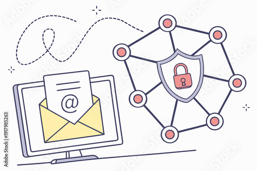 Bezpieczna poczta elektroniczna i ochrona danych w sieci, symbol szyfrowania wiadomości.