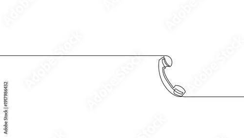 Continuous line telephone handset illustration in minimal outline style, simple communication concept vector.