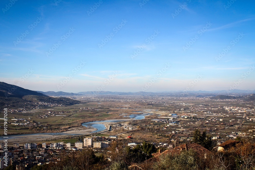 Fototapeta premium Town of Berat panoramic view from old castle, Albania