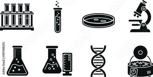 Science icon collection laboratory equipment and biology symbols