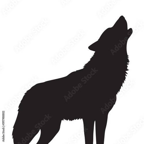 Silhouette of howling wolf in mysterious dark tone for wildlife illustration